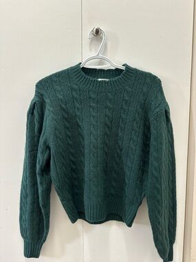 RW&Co. Women’s Cable Knit Crewneck Sweater in Forest Green (Wool Blend)